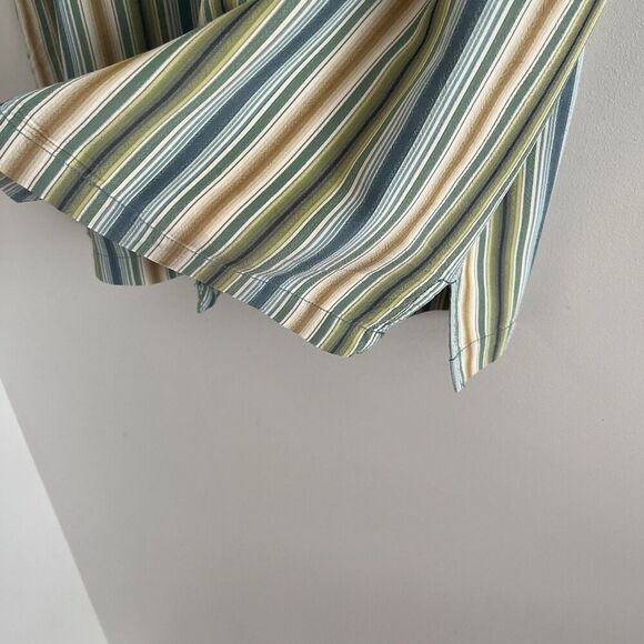 Tommy Bahama Silk Shirt L Vertical Stripe Wooden Buttons Resort Retro 90s - Picture 8 of 12